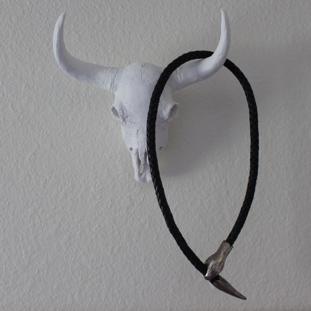 Leather and Silver Snake Bolo Tie Necklace